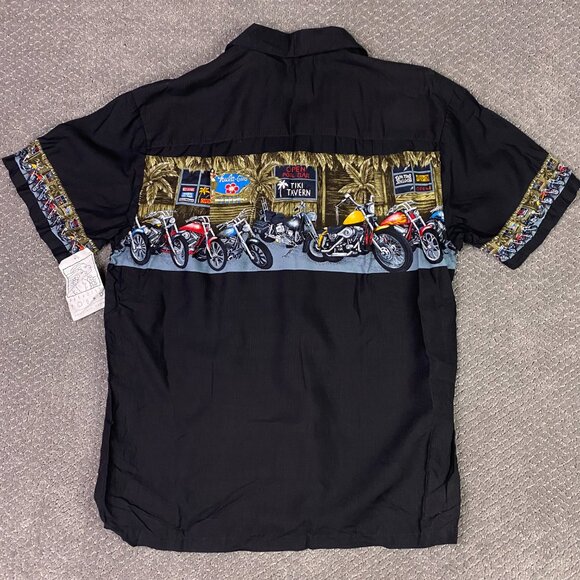NWT Vintage Paradise Found Hawaiian Shirt Men's Medium Rayon Motorcycle Tavern - Picture 6 of 9